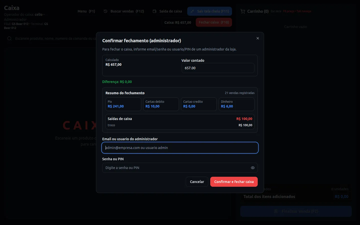 Fechamento de Caixa e Relatórios por E-mail